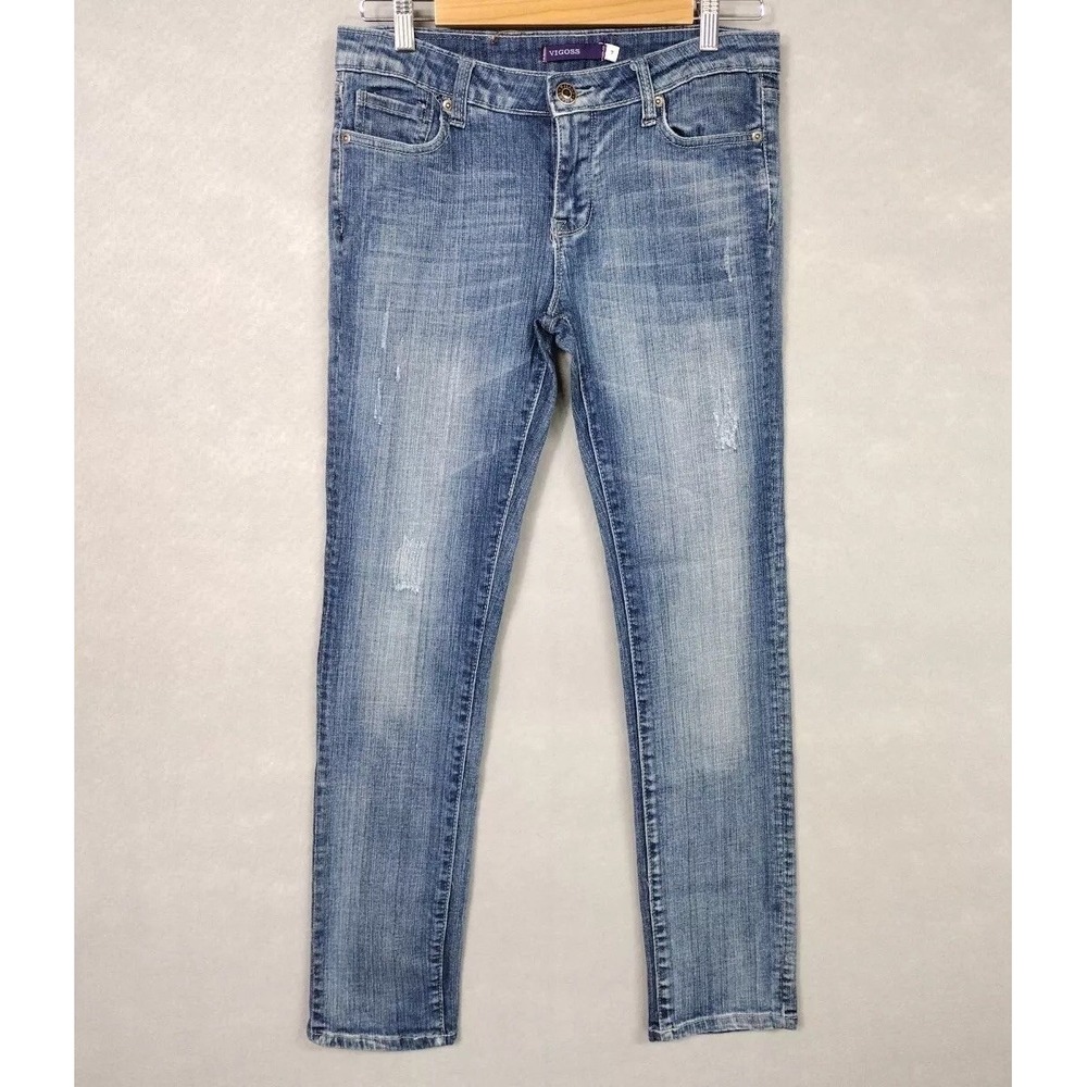VIGOSS Womens 7 Skinny Jeans Blue Distressed Whiskered Low Rise P5040KA